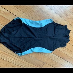 Black leotard with light blue side detail